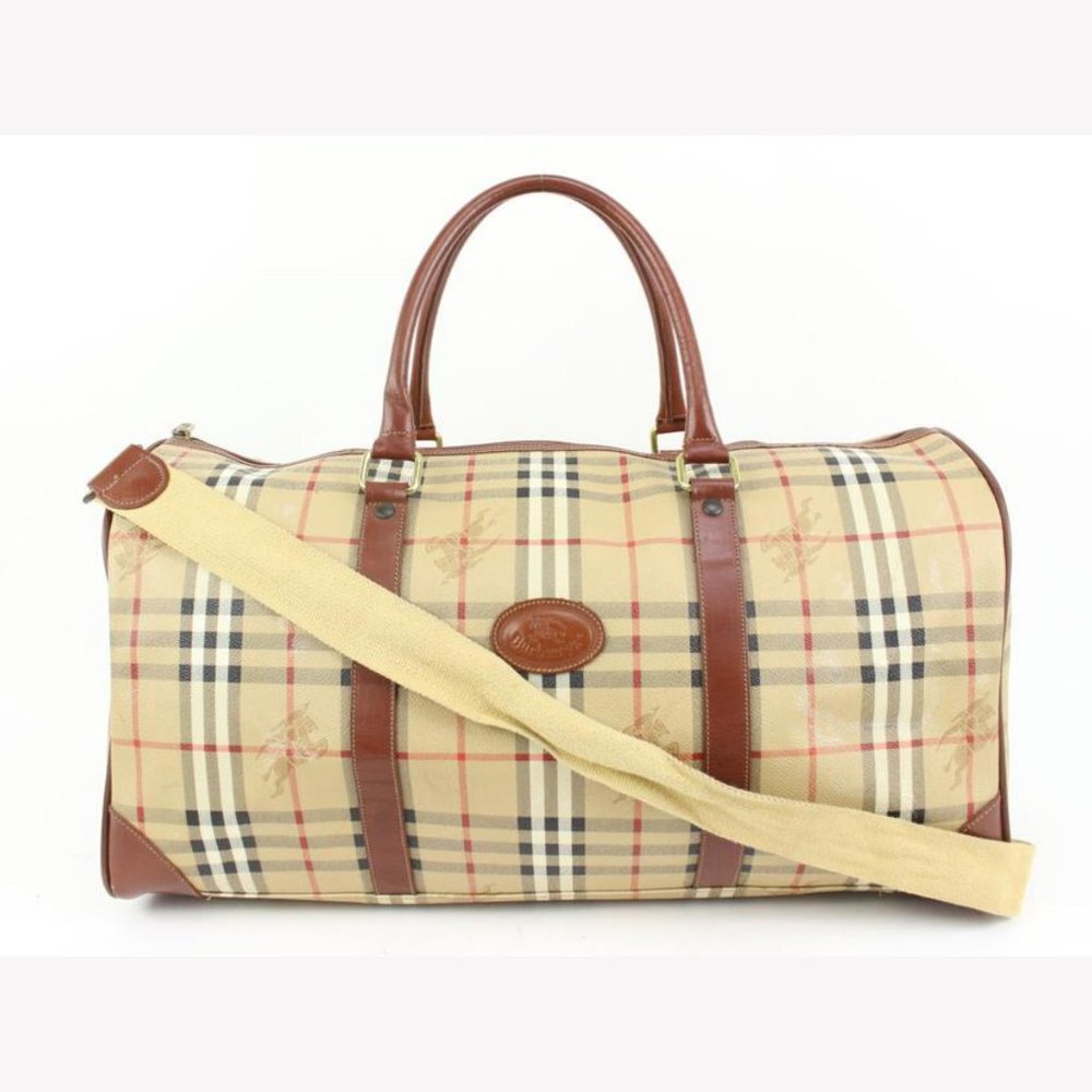 Burberry Beige Nova Check Duffle Bag with Strap Boston Upcycle ready 65b421s